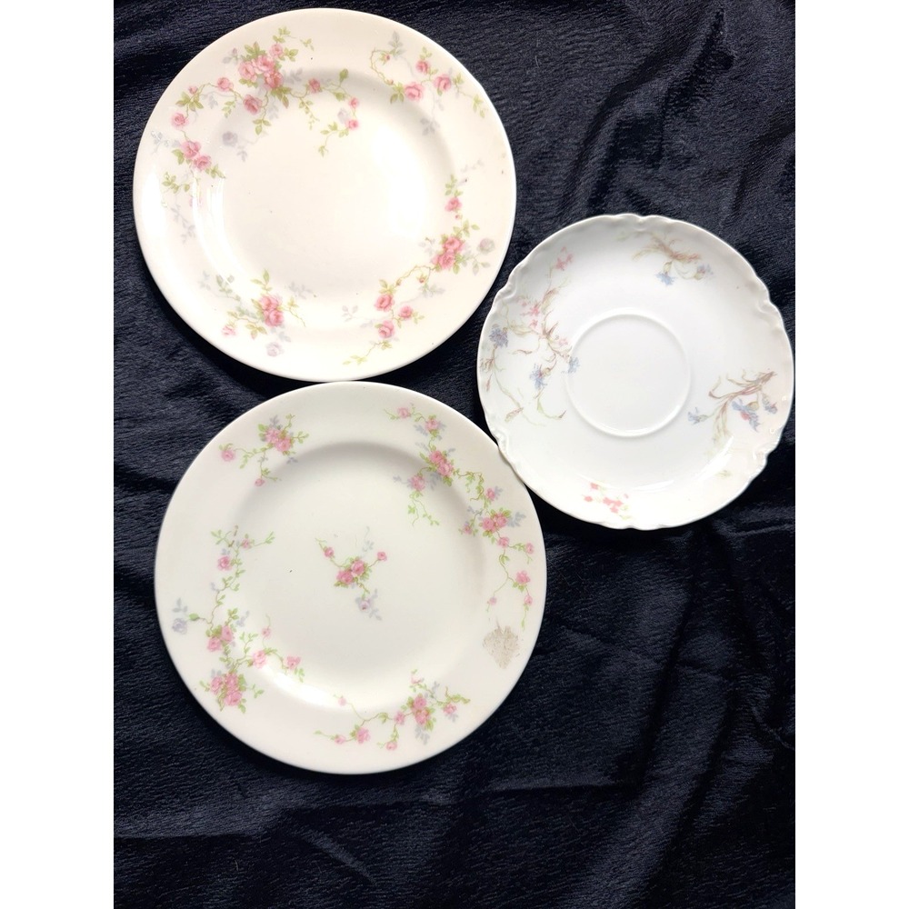 3 MIXED HAVILAND SAUCERS~ PINK SPRAY,‎ TOURAINE & NO PATTERN LISTED~ (2678)